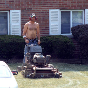 mowing the lawn