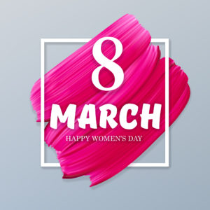 8 march happy international woman day on lipstick mark vector pink background in frame isolated design template greeting card or website abstract promotional banner